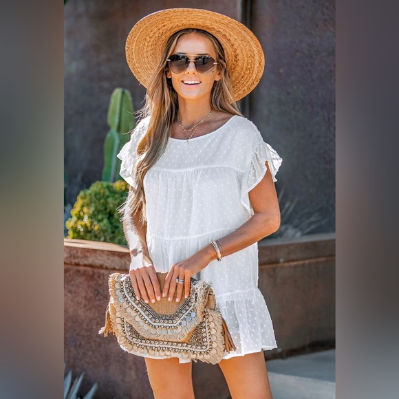 White Chiffon Tiered Hem Top - Picture 5 of 12